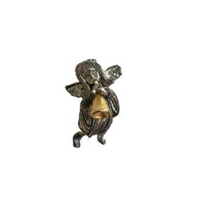 VINTAGE 1995 David Monn DM 1995 Pewter ANGEL Holding Horn Brooch Pin